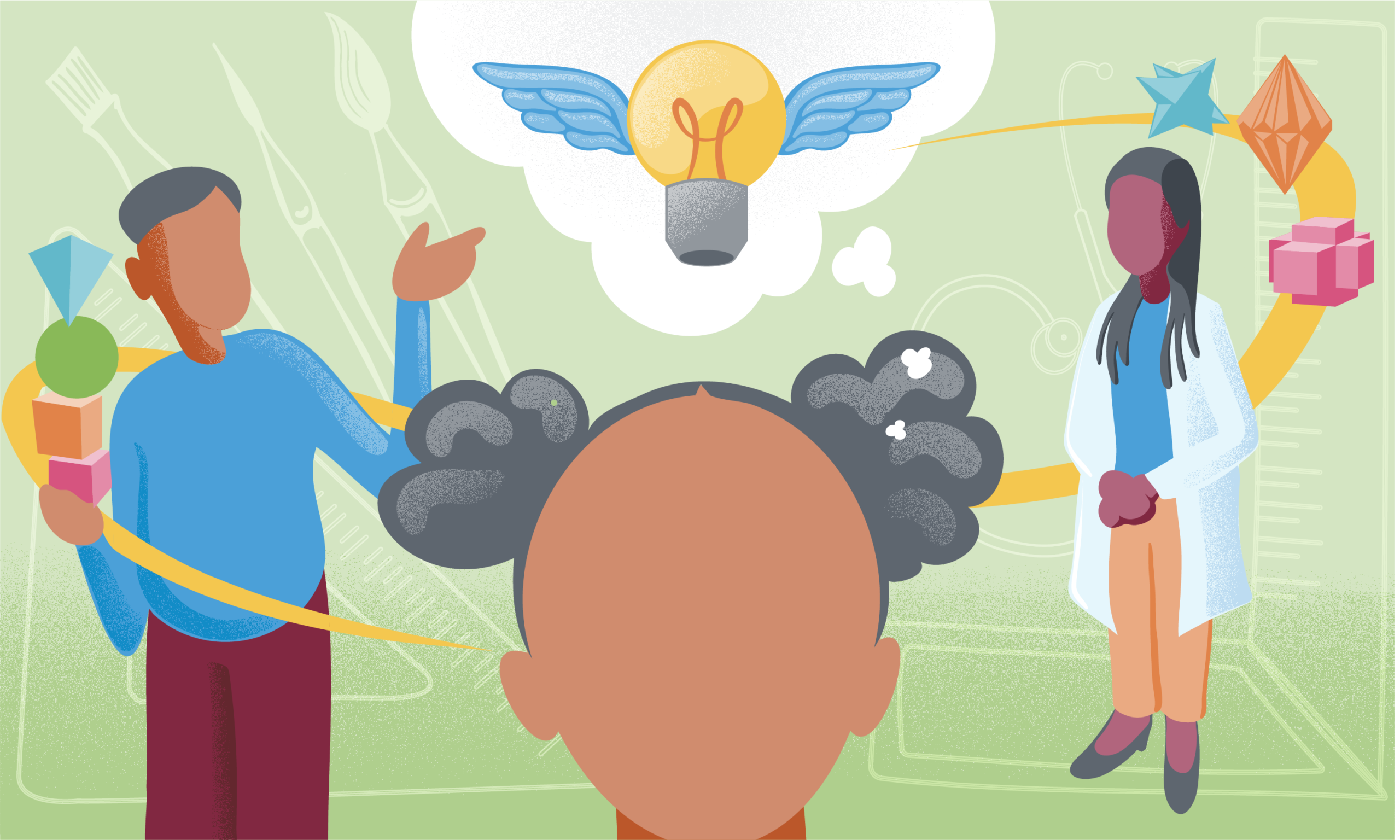image of student thinking of lightbulb with wings