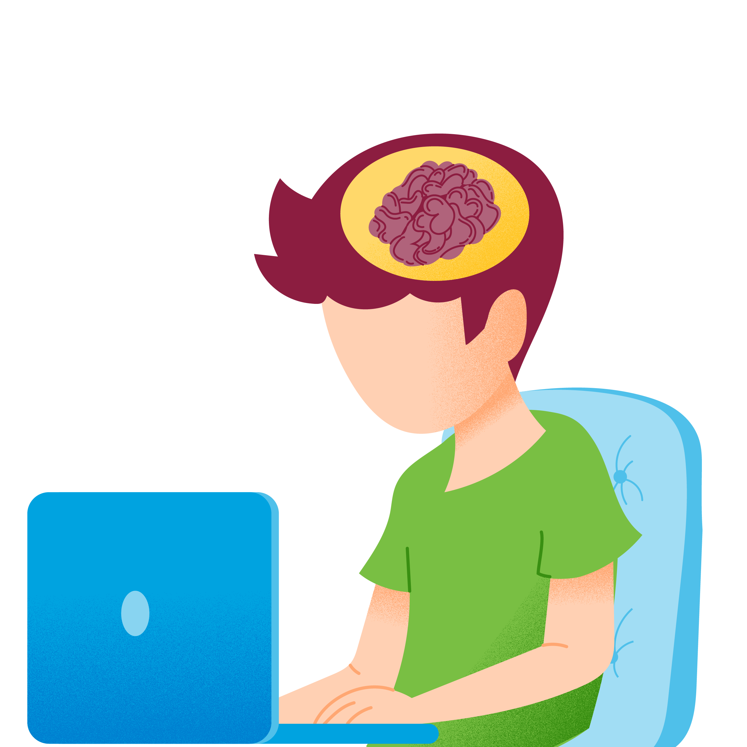 image of student on computer laptop with brain working hard