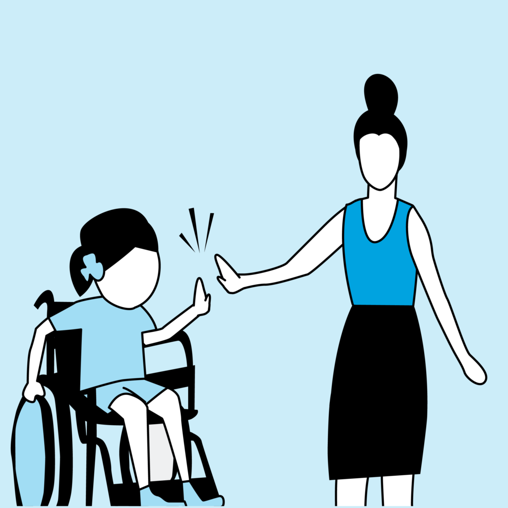 image of educator high-fiving student in wheelchair